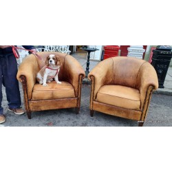 Pair Leather Tub Chairs