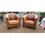 Pair Leather Tub Chairs