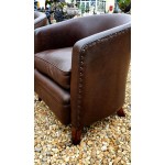 Pair Leather Studded Tub Chairs 