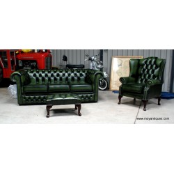 Chesterfield Suite Sofa, Wing and Tub Green