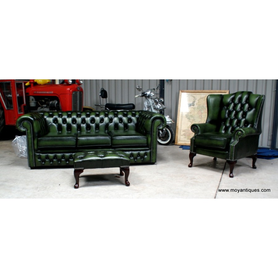 Chesterfield Suite Sofa, Wing and Tub Green