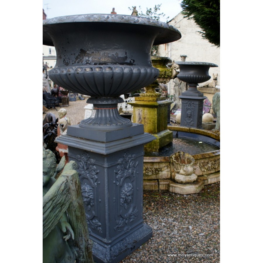 Ex Large Cast Iron Urns Pair - Moy Antiques