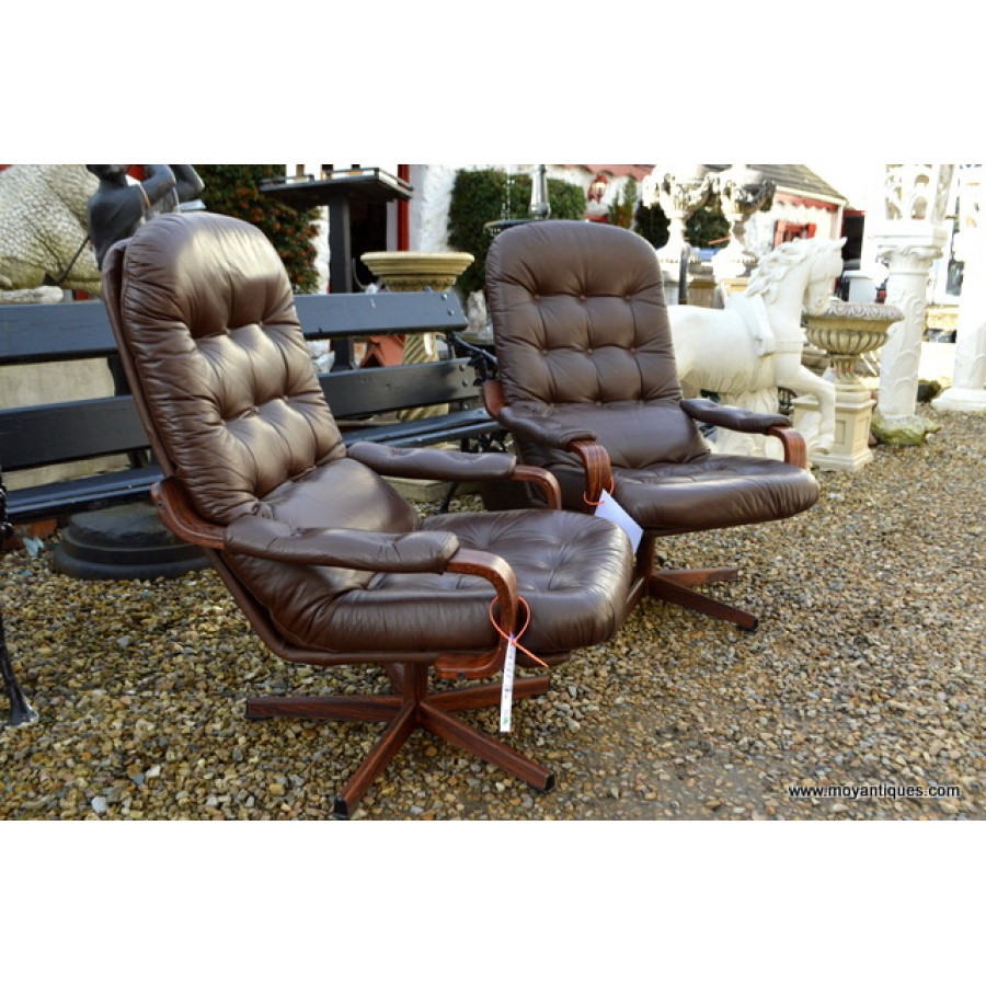 Retro Scaninavian Pair Leather Swivel ChairsSOLD
