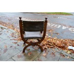 19th C. X Frame Leather Chair
